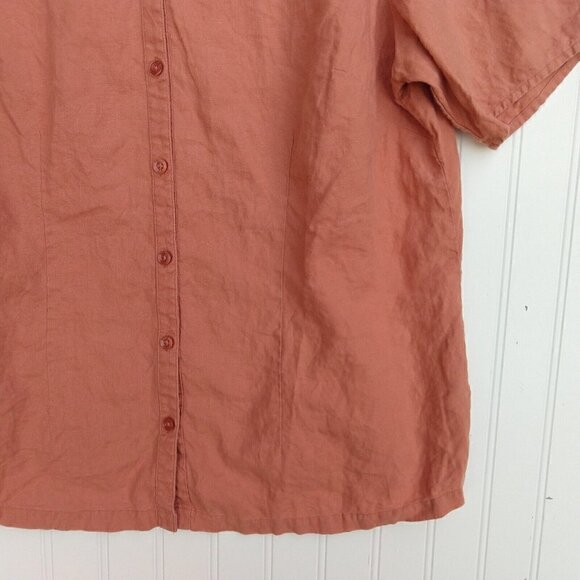 Lane Bryant Linen Top Plus Size 14/16 Terra Cotta Short Sleeve Button Up Collar - Picture 5 of 8